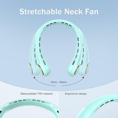 Portable Neck Fan, Personal Fan with 4000mAh Battery, Rechargeable Neck Fan with 3 Speeds and 64 Cool Lights, Birthday Gifts for Men Women Mom Dad, Hands Free Cooling fan for Summer(Green)