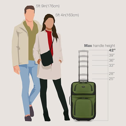 U.S. Traveler Rio Lightweight Softside Rolling Carry-on Suitcase, 2-Wheel Single, Green