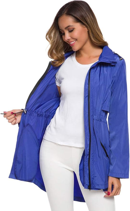 Avoogue Women's Long Raincoat with Hood Outdoor Lightweight Windbreaker Rain Jacket Waterproof