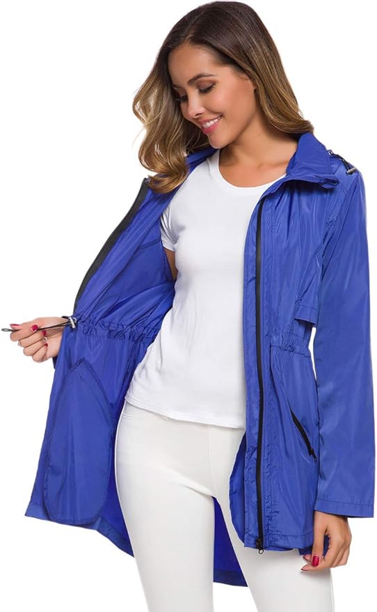 Avoogue Women's Long Raincoat with Hood Outdoor Lightweight Windbreaker Rain Jacket Waterproof