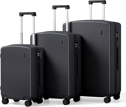 Hanke Hard Shell Luggage Sets 3 Pieces, Carry On and Checked Luggage Sets with Spinner Wheels, Durable PC Hardside Rolling Suitcase for Travel (20/24/28 Inch, Jet Black)