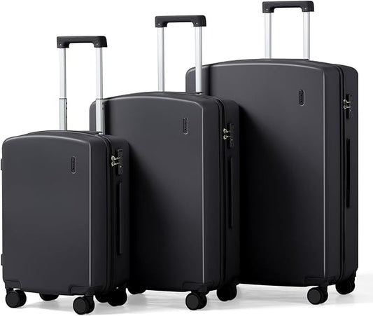 Hanke Hard Shell Luggage Sets 3 Pieces, Carry On and Checked Luggage Sets with Spinner Wheels, Durable PC Hardside Rolling Suitcase for Travel (20/24/28 Inch, Jet Black)