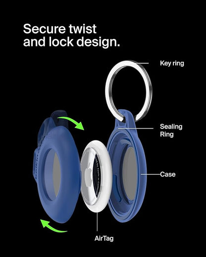 Belkin Waterproof Apple AirTag Secure Holder with Key Ring - Durable Scratch-Resistant AirTag Case, Protective Keychain Accessory for Keys, Pets, Luggage, Backpacks, and More - Blue (2-Pack)