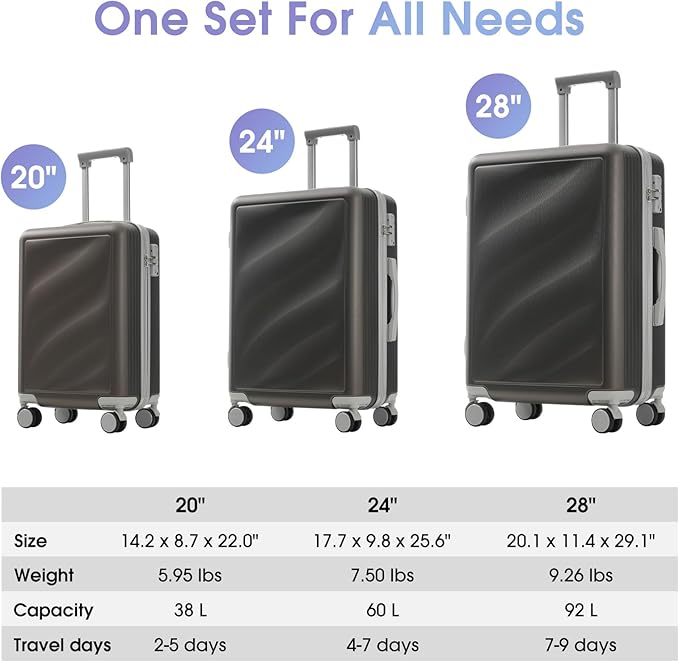 Merax Luggage Set 3 Piece, Lightweight Durable ABS Suitcases with Spinner Wheels and TSA Lock, Carry-on & Checked Travel Luggage