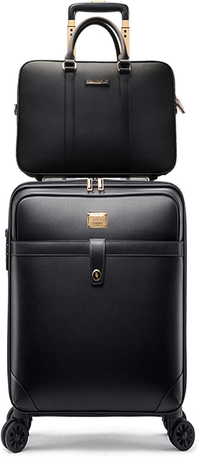 feilario 2Pcs Leather Business Spinner Wheel Luggage Waterproof Carry-On Suitcase with TSA Lock - Capacity 36-55L