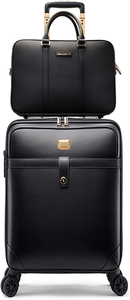 feilario 2Pcs Leather Business Spinner Wheel Luggage Waterproof Carry-On Suitcase with TSA Lock - Capacity 36-55L