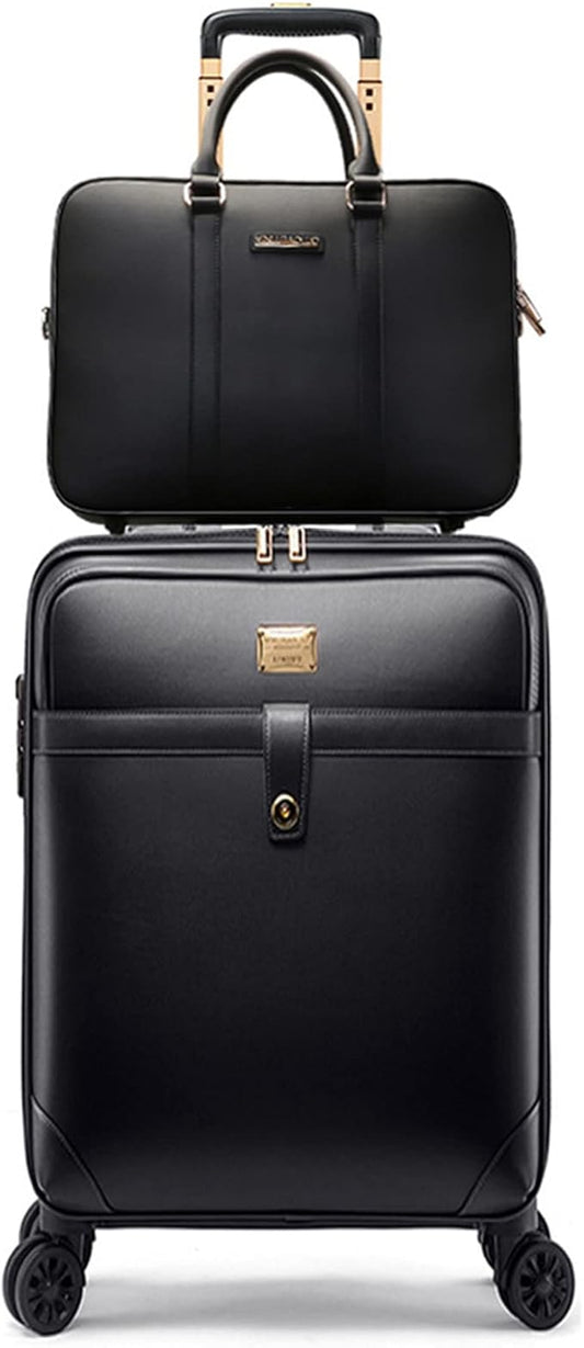 feilario 2Pcs Leather Business Spinner Wheel Luggage Waterproof Carry-On Suitcase with TSA Lock - Capacity 36-55L