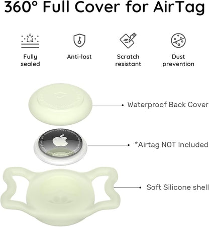 for AirTag Dog Collar Holder, Dog Air Tag Holder, IP68-Waterproof | Lightweight Silicone | Anti-Lost | Ultra-Durable | Compatible with Apple AirTags (Luminous)