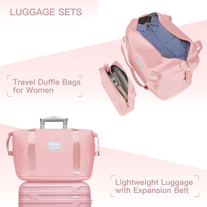 Merax 6 Piece Luggage Set, ABS Hardside Expandable Suitcases with Spinner Wheels TSA Lock,Travel Carry On Suitcase Set, Pink