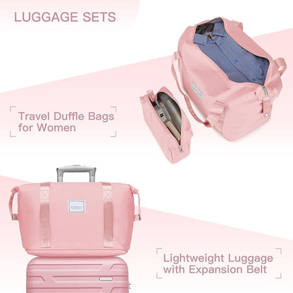 Merax 6 Piece Luggage Set, ABS Hardside Expandable Suitcases with Spinner Wheels TSA Lock,Travel Carry On Suitcase Set, Pink