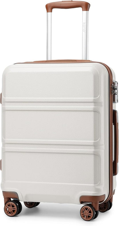 Kono 20'' Carry on Luggage with Spinner Wheel TSA Lock, Lightweight PC+ABS Hardside Luggage Small Carry on Suitcase White