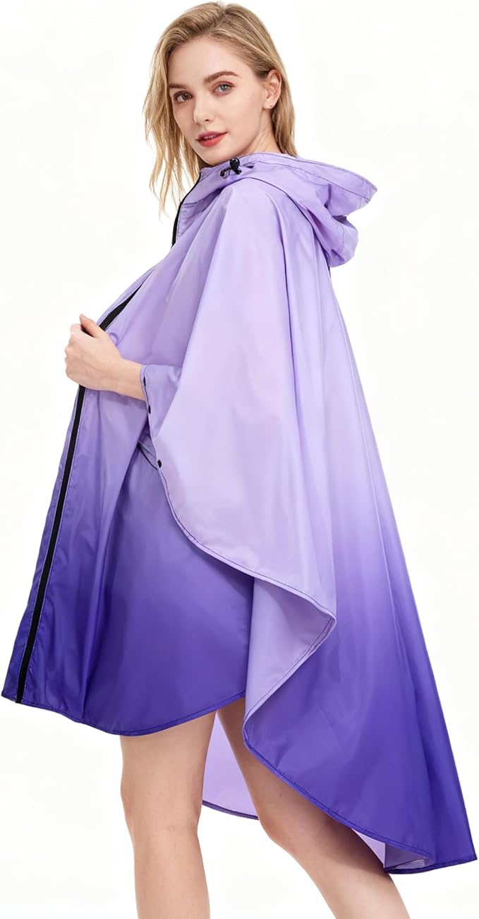 Hooded Rain Ponchos for Adult - Rain Coat and Rain Jacket with Waterproof Pocket and Zipper