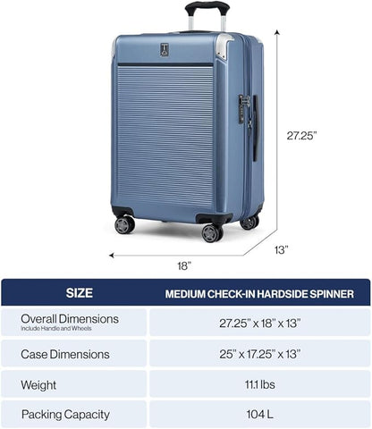 Travelpro Platinum Elite Hardside Expandable Checked Luggage, 8 Wheel Spinner, TSA Lock, Hard Shell Polycarbonate Suitcase, Vintage Grey, Checked Medium 25-Inch
