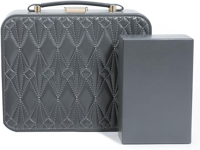 Travel Jewelry Case Large Jewelry Box Jewelry Travel Organizer Jewelry Case with Handle Removable Tray Best Gift for Women Girls (Grey)