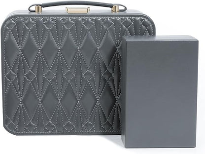 Travel Jewelry Case Large Jewelry Box Jewelry Travel Organizer Jewelry Case with Handle Removable Tray Best Gift for Women Girls (Grey)
