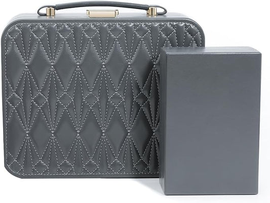 Travel Jewelry Case Large Jewelry Box Jewelry Travel Organizer Jewelry Case with Handle Removable Tray Best Gift for Women Girls (Grey)