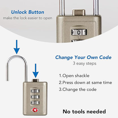 Combination Lock TSA Approved Lock 3 Digit Code Padlock Luggage Lock for Bags, Luggage, Backpacks, Toolboxes, Suitcases, Storage Cabinets (2 Pack)