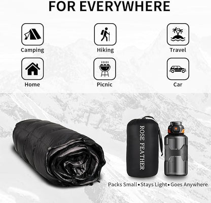 Down Camping Blanket - Lightweight, Packable, Warm & Puffy Outdoor Travel Quilt for Sleep, Hiking, Backpacking, Stadium, Festivals, Water-Resistant Sleeping Bag 55"x79"