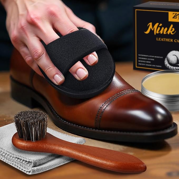 8 Pcs Mink Oil for Leather Shoes Boots 3.5 oz Leather Conditioner and Cleaner with Travel Bag Soften for Boots and Shoes Care(Style B)