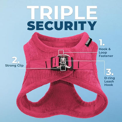 Best Pet Supplies - All Weather Mesh/Plush, Reflective, No Pull Harness for Small, Medium Dogs, Cats - Secure with Hook & Loop Fastener, Buckle, Double D-Rings - Fuchsia Corduroy, XS