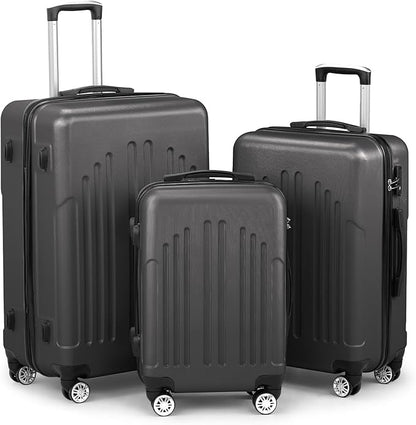 Karl home Luggage Sets 3 Piece, ABS Hardside Suitcase Set with Double Spinner Wheels & TSA Lock for Travel Business, 3-Piece Set (20/24/28), Dark Gray