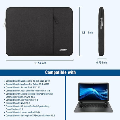 MOSISO Laptop Case 16 inch, 15-15.6 inch Laptop Sleeve Compatible with MacBook Pro 16 M4 M3 M2 M1, HP Acer Dell Lenovo ASUS Notebook, Polyester Vertical Computer Sleeve Bag with Pocket, Black