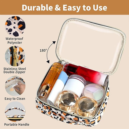 TSA Approved Travel Toiletry Bag,2 Pack Clear Makeup Bags with Handles,Quart Size Clear Cosmetic Bags for Traveling Women,Men,Carry on Airport Airline Compliant Bag,Leopard