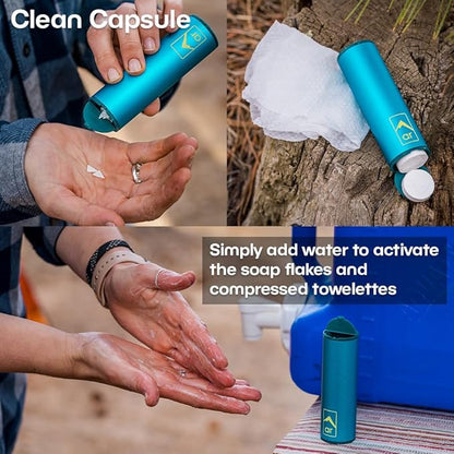 Adventure Ready Adventure Hanging Toiletry Kit - Camping Toiletry Bag with Soap Flakes, Compressed Towelettes, Toothbrush, Mirror & More