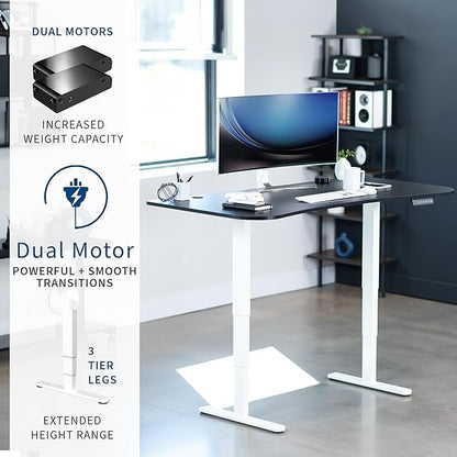 VIVO Electric 63 x 32 in Dual Motor Standing Desk, Memory Height Adjustment, 2B Series, Black Top White Frame, DESK-KIT-2W1B