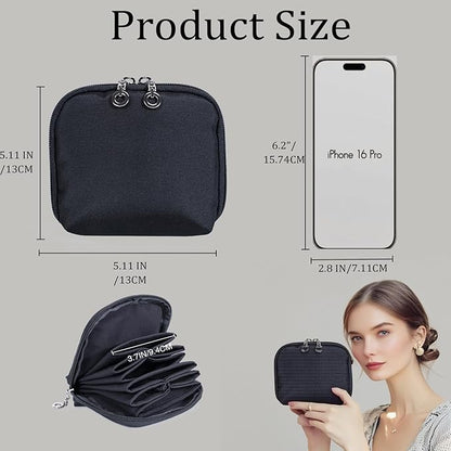 Jewelry Travel Organizer Bag -Waterproof Portable Small Jewelry Storage Ring Binder Rolls Zipper Pouch Bag for Accessory Necklaces/ Earrings/Rings/ Bracelets During Journey/Holiday or At Home-Black