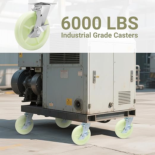 W B D WEIBIDA Heavy Duty Caster Wheels 8 Inch - 6000 LBS, PP Plate Castor Set of 4 with Double Ball Bearings, Non-Marking Quiet Industrial Swivel Casters for Hand Trucks, Carts, Industrial Equipment