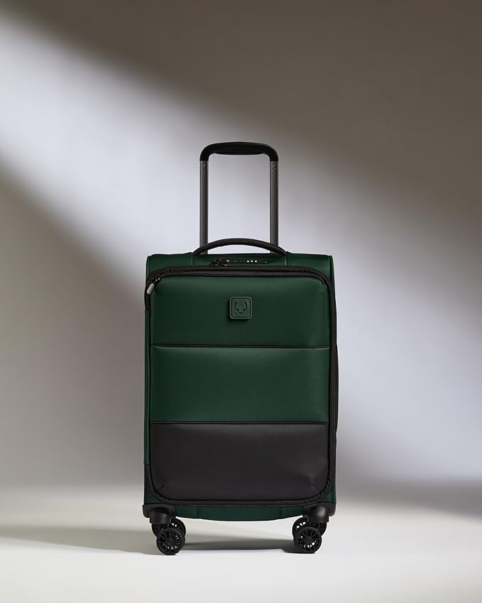 ANTLER - Soft Stripe Carry On Luggage 22x14x9 Airline Approved - Cabin Suitcase with Expander, Adjustable Handle, 4 Spinner Wheels, Lightweight, TSA Lock - Recycled Polyester Luggage - Antler Green