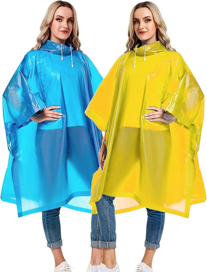 2 Pack Rain Ponchos for Adults Reusable - Raincoats Survival Emergency Heavy Duty Rain Coat with Drawstring Hood