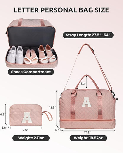 Initial Duffle Travel Bag, Personalized Weekender With Shoulder Strap, Monogram Overnight for Women Wet Pocket, Letter Travel With Makeup Bag Gifts for Family (Letter Z)