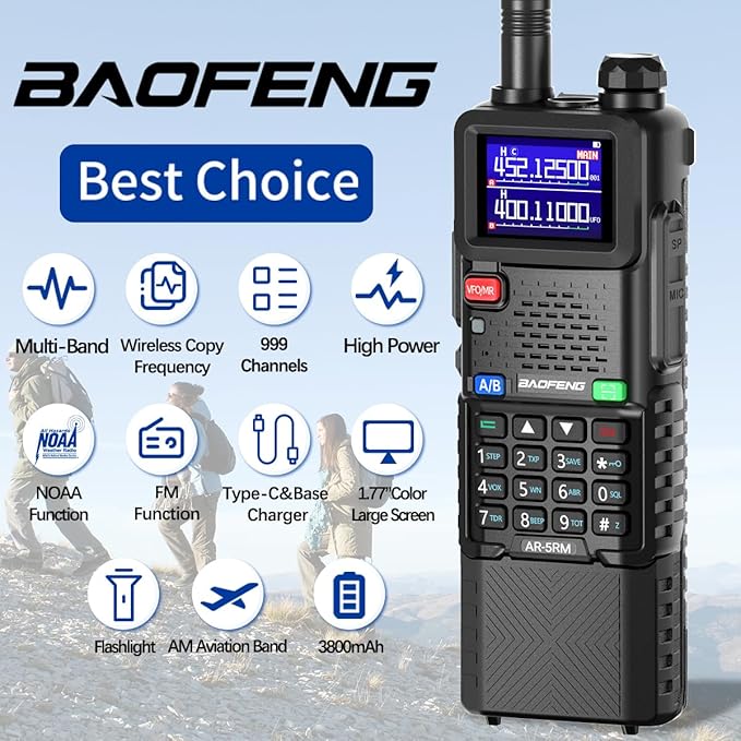 Baofeng Radio Ham Radio Long Range 5RM 10W Handheld Rechargeable 3800mAh Extended Battery NOAA Emergency Weather Tactical Two Way Radio Walkie Talkies For Adults USB-C Charger for Survival Gear,2 Pack