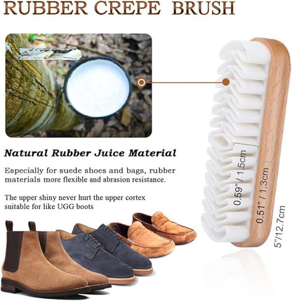 TAKAVU Shoe Shine Brushes Kit (4PCS) - 100% Soft Horsehair Bristles Brush, Polish Applicator, Crepe Suede Shoes Brush, Microfiber Buffing Cloth for Shoes, Leather, Boot, Cloth, Bag