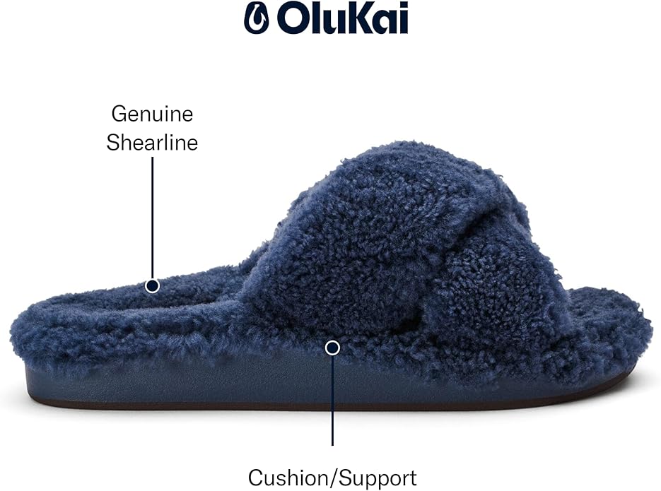 OLUKAI Hila Heu Women's Slipper, Women's Slip-On Shoes, Genuine Shearling, Wet Grip Soles for Inside & Outside Wear, Cute & Ultra-Soft Comfort Fit