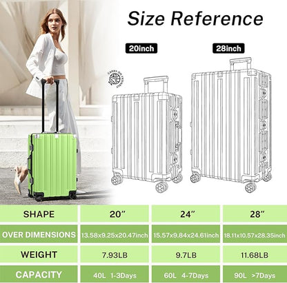 Krute Carry On Luggage 20 inch Aluminum Frame Luggage with Spinner Wheels Hardshell No Zipper PC+ABS TSA Lock Zipperless Suitcases
