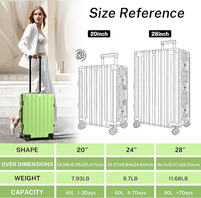 Krute Zipperless Luggage 24 Inch Aluminum Frame Suitcase with Spinner Wheels PC+ABS Hardide Checked Luggage TSA Approved