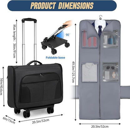 Rolling Garment Bag, Large Carry On Garment Bag With Wheels, Men Women Suit Carry On Garment Bag for Travel Business