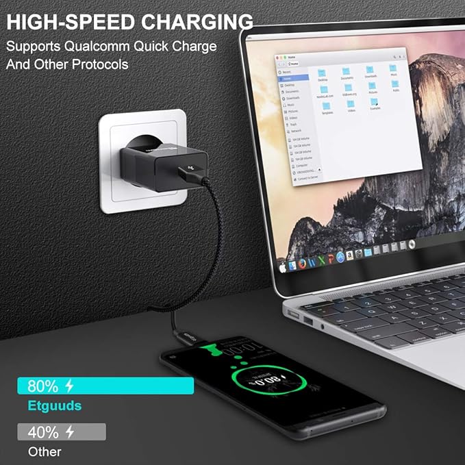 etguuds USB to USB C Cable 1ft, 2-Pack Short USB A to Type C Charger Cord Fast Charging for Samsung Galaxy A17 A16 A15 A26 A36 A56, S25 S24 S23 S22 S21 S20 S10 Note 20, for iPhone 17 16 15, Moto