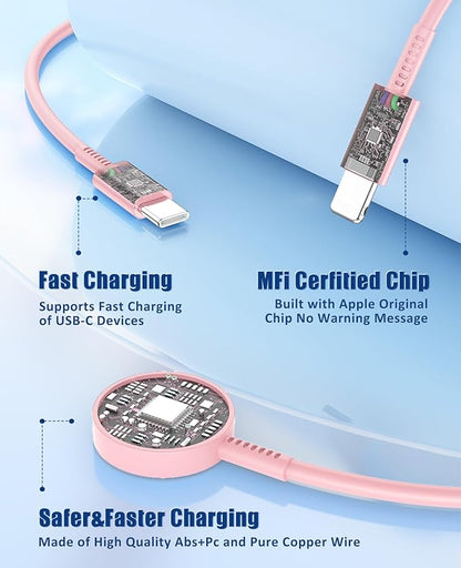 for Apple Watch Charger 6FT, 3 in 1 Magnetic Smart iWatch Fast Charger Cable with 20W Type C Wall Charger Block for Apple Watch Series Ultra/SE/9/8/7/6/5/4/3/2/1 & iPhone15/14/13/12/11 (Pink)