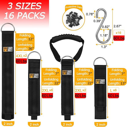 Hanging Extension Cord Holder - 16Pack 13" 22" 35" Handle Wrap Straps with S Hooks Heavy Duty Garage Organizer Tool Hangers - Garden Hose Power Electrical Cable Rope RV Shed Storage and Organization