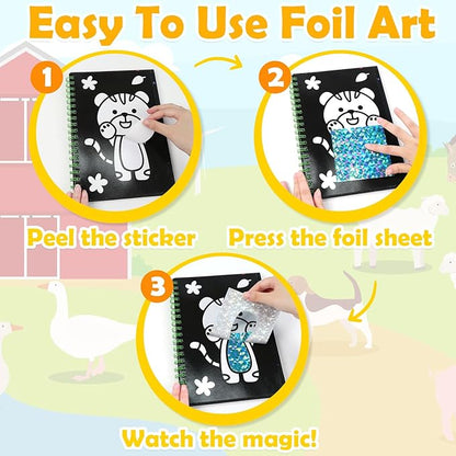FUNNYB&G Foil Art Craft for Kids - Christmas Crafts Gift Party Favors Stocking Stuffers for Kids Fun Art Supplies Creative Birthday Gift Travel Toys for Girls Boys 4 5 6 7 8 9 Years Old (Dinosaur)