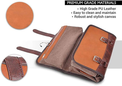 Vetelli Leather Toiletry Bag for Men - Water Resistant, 2 Zippered Internal Pockets, 2 Snap-Fastened Internal Pockets, and Hanging Hook.