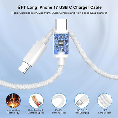 iPhone 17 Pro Max Charger Fast Charging, 40W USB C iPhone 17 16 15 Fast Charger Block with 6FT Woven Type C Charging Cable Cord for iPhone 17/17 Pro Max/17 Pro/Air/16/16 Pro Max/15/15 Pro Max