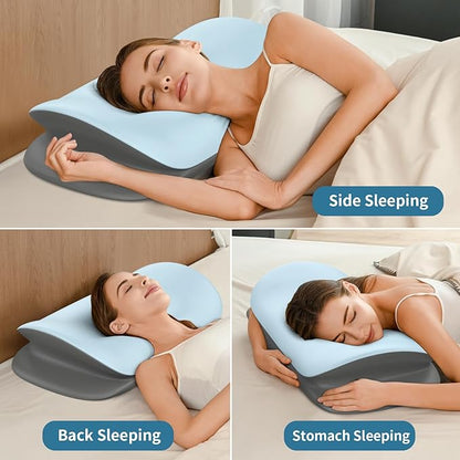 Cervical Neck Pillow - Ergonomic Memory Foam Contour Pillows for Side, Back & Stomach Sleepers, Cervical Pillow for Neck Support Sleeping with Breathable Cover