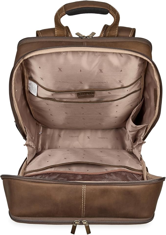 Luxorro Professional Leather Backpack – Handcrafted Full-Grain Leather Laptop Bag for Work & Travel (Dark Brown, 13 Inch)