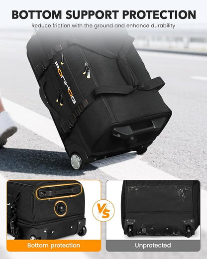 22 Inch Rolling Duffle Bag with Wheels for Men - Water Resistant Wheeled Duffle Bag for Weekend Travel & Overnight Trips, Black