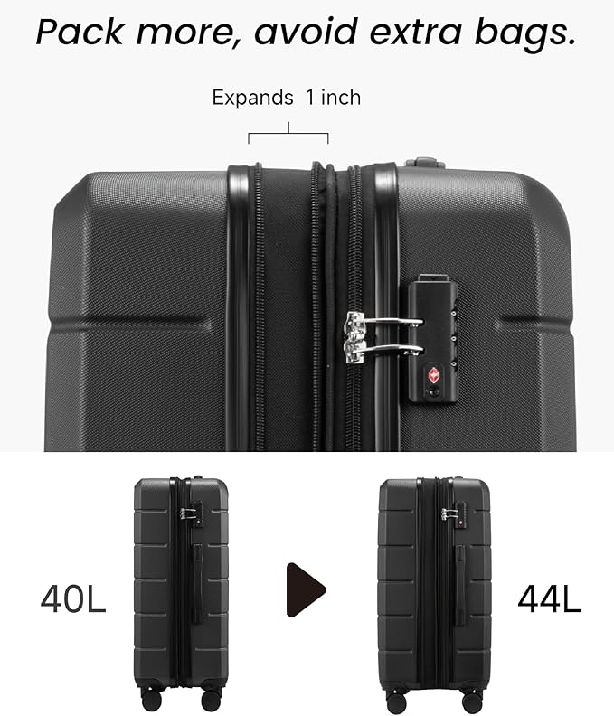 Luggage Sets 3 Piece, Expandable Hardside Suitcases with Wheels, Black